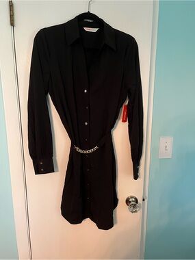 Black Shirt Dress with Chain Belt